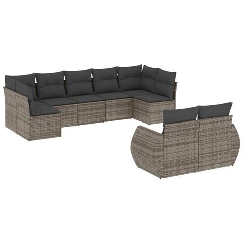 Set Divano Da Giardino 9 Pz Con Cuscini Grigio In Polyrattan - Foto 2