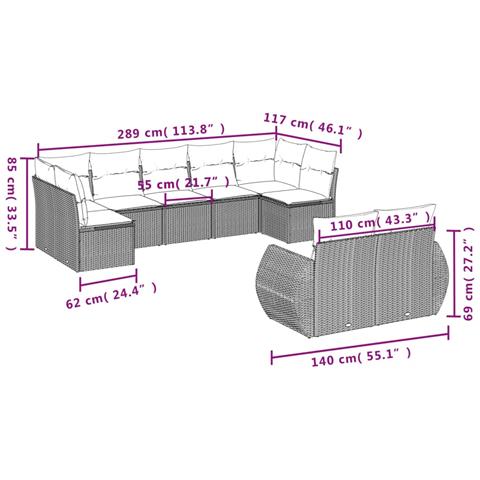 Set Divano Da Giardino 9 Pz Con Cuscini Grigio In Polyrattan - Foto 3