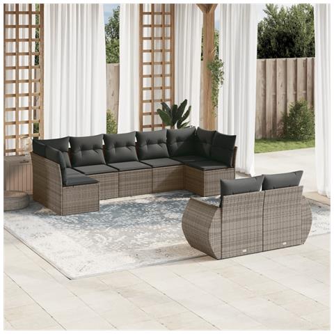 Set Divano Da Giardino 9 Pz Con Cuscini Grigio In Polyrattan - Foto 1