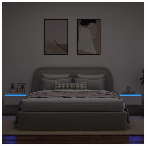 Comodini a Parete con Luci LED 2 pz Bianchi - Foto 2