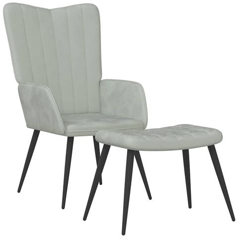 Poltrona Relax Con Sgabello Grigio Chiaro In Velluto - Foto 2