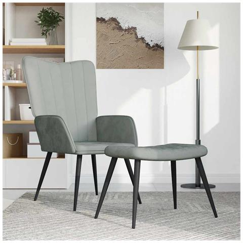 Poltrona Relax Con Sgabello Grigio Chiaro In Velluto - Foto 1