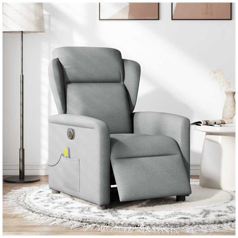 Poltrona Reclinabile Massaggio Elettrica Grigio Chiaro Tessuto - Foto 2