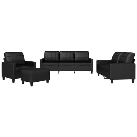 Set Di Divani 4 Pz Con Cuscini Nero In Similpelle - Foto 2