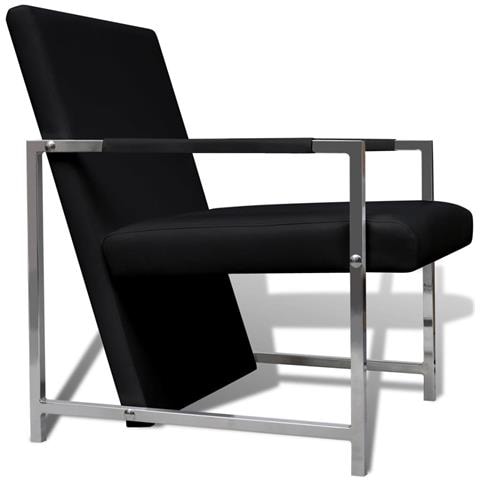 Poltrona Con Gambe Cromate Nera In Similpelle - Foto 2