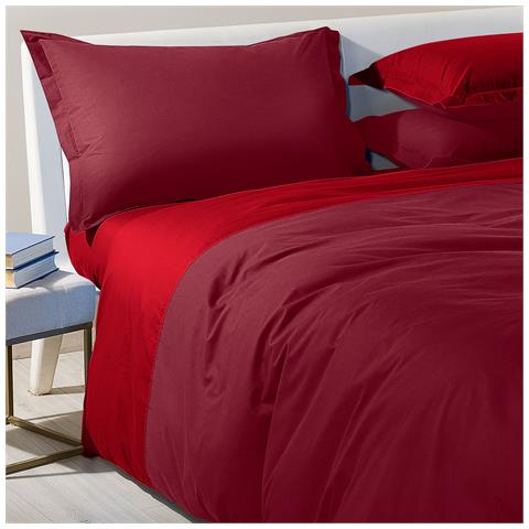 Completo Copripiumino Bicolor In Cotone Colore Bordeaux Misura Piazza E Mezza - Foto 2