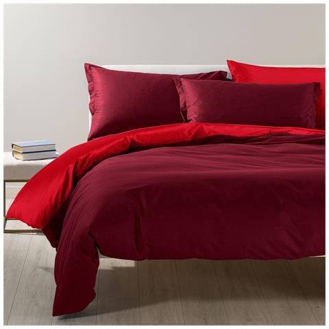 Completo Copripiumino Bicolor In Cotone Colore Bordeaux Misura Piazza E Mezza - Foto 5