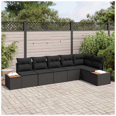Set Divano da Giardino 6 Pezzi con Cuscini Nero Polyrattan Acacia - Foto 2