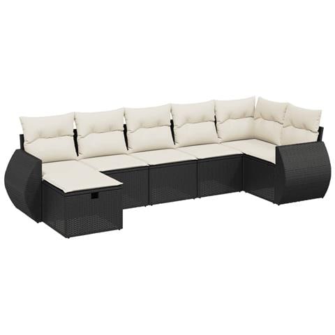 Set Divani da Giardino con Cuscini 7pz Nero Polyrattan - Foto 1