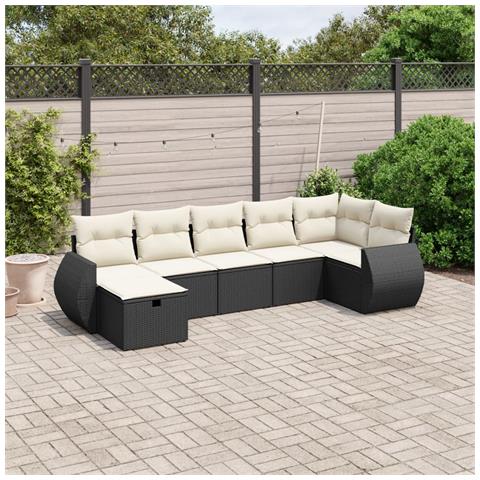 Set Divani da Giardino con Cuscini 7pz Nero Polyrattan - Foto 2