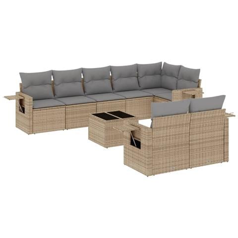 Set Divano da Giardino 9 pz con Cuscini Beige in Polyrattan - Foto 1