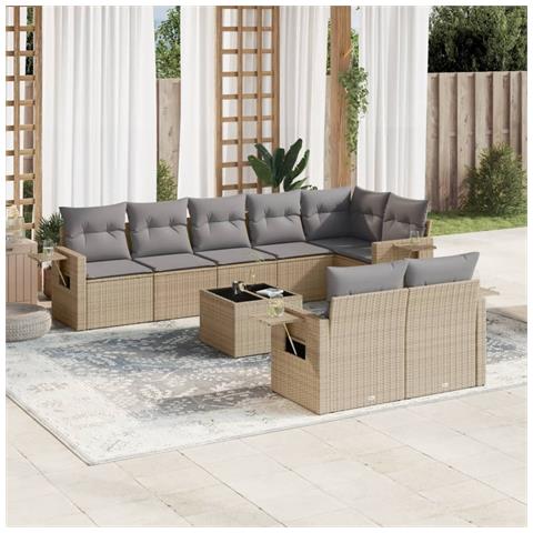 Set Divano da Giardino 9 pz con Cuscini Beige in Polyrattan - Foto 2