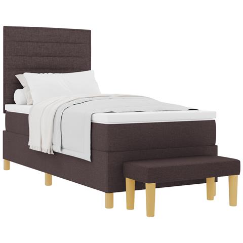 Letto Box Spring con Materasso e Panchina Marrone Scuro 90x200 cm Tessuto - Foto 1