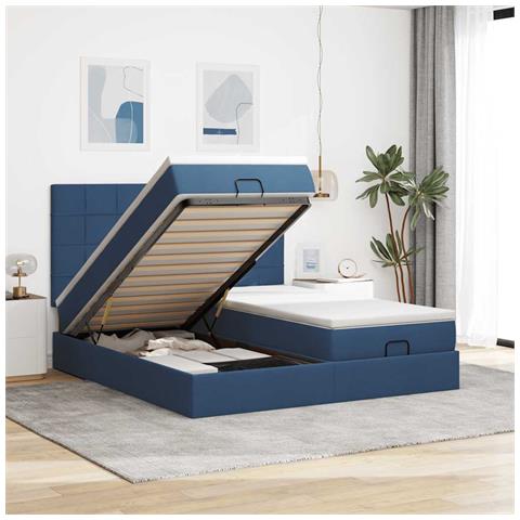 Struttura Letto Pouf con Materassi Blu 200x200 cm in Tessuto - Foto 2