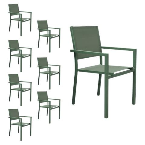 Set Di 8 Sedie In Alluminio Verde Salvia - Textilene Verde Salvia - Foto 1