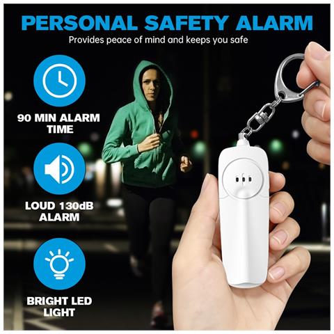 Portachiavi Allarme Personale Con Luce Led - Allarme Forte 130db, Alimentato A Batteria Aaa White - Foto 4