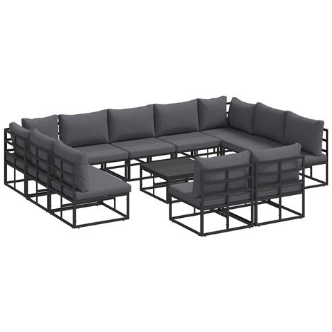 Set Divano da Giardino con cuscino 12 pcs Nero Alluminio - Foto 1