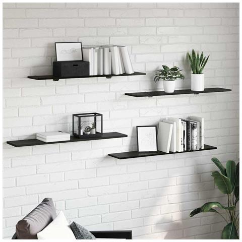 Scaffale 4 pcs Nero 100 x 20 x 1.5 cm Legno multistrato - Foto 2