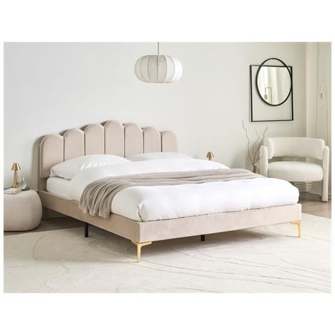 Letto Velluto Sauvian 160 X 200 Cm Beige - Foto 1
