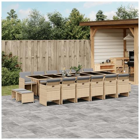 Set Pranzo da Giardino 17 pz con Cuscini Beige Misto Polyrattan - Foto 2