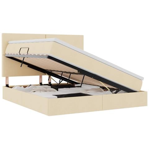 Letto con luci a strisce a LED Crema 160 x 200 cm Tessuto - Foto 1