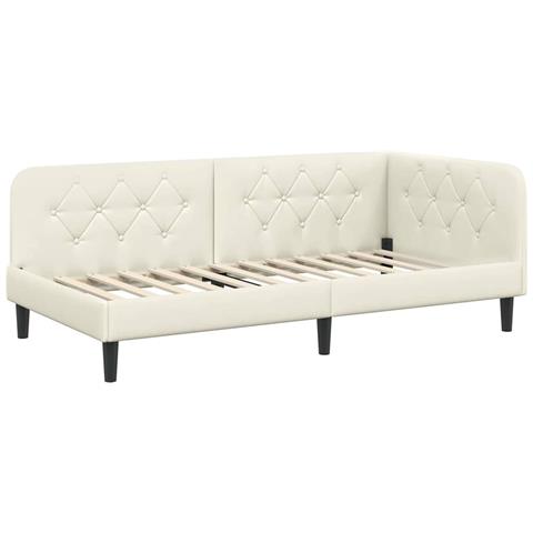 Cornice del letto ad angolo Crema 90 x 200 cm Velluto - Foto 1