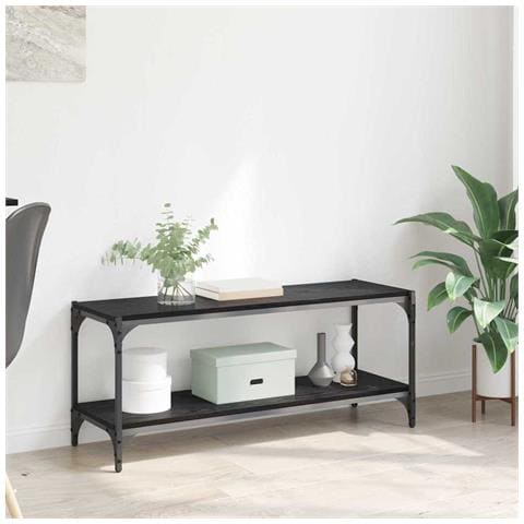 Mobile TV Rovere Nero 100x33x41cm Legno ingegnerizzato e ferro - Foto 2