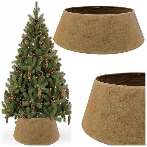 Copertura vaso base albero di Natale in corteccia naturale, tessuto beige - Foto 4