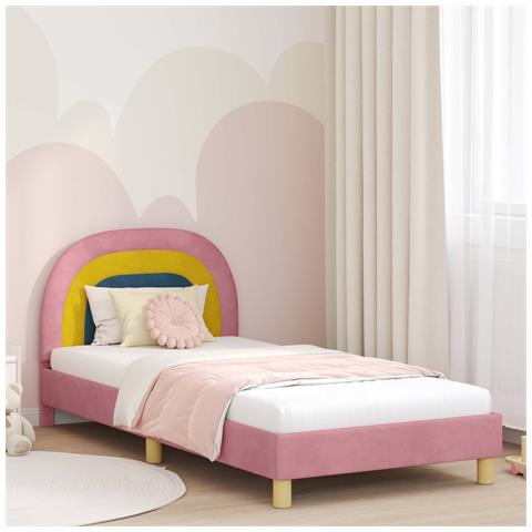 Struttura letto bambini con testata Rosa 90 x 200 cm Velluto - Foto 2