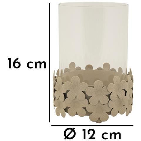Portacandela Dune In Ferro E Vetro Con Base A Fiori Crema Ø12x16 Cm - Foto 6