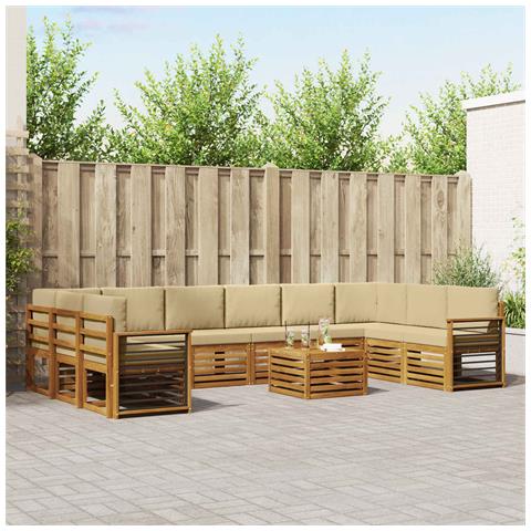 Set divani 11 pcs Naturale e Beige Legno di Acacia Massello - Foto 2