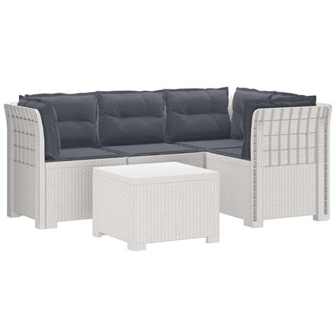 Divano da giardino 4 posti con cuscini aspetto rattan PP Bianco - Foto 1