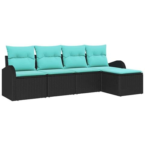 Set di divani con cuscino 5 pcs Nero e Turchese polyrattan - Foto 1
