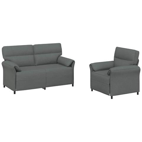 Set di divani 2 pz Grigio Scuro Tessuto - Foto 1
