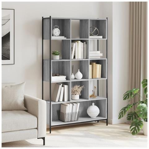 Libreria Grigio Sonoma 102x28x172 Cm In Legno Multistrato - Foto 3