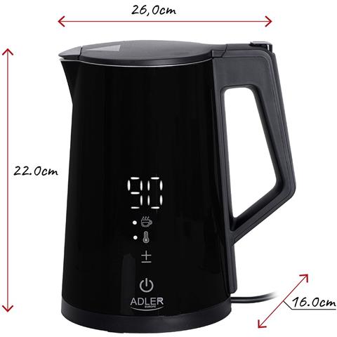 Bollitore Ad 1345b Nero Acciaio Inossidabile 2200 W 1850 W 1,7 L - Foto 5