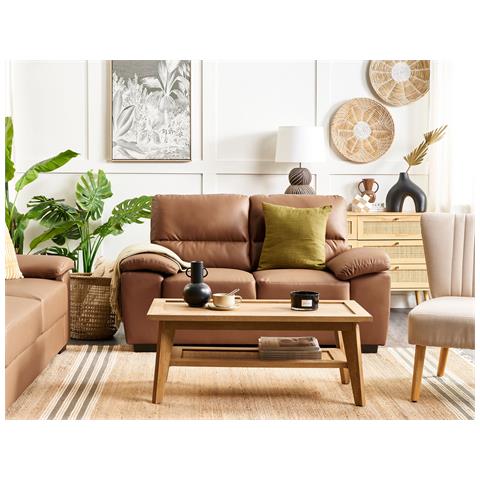 Divano 2 Posti Vogar Pelle Sintetica Marrone Dorato - Foto 1