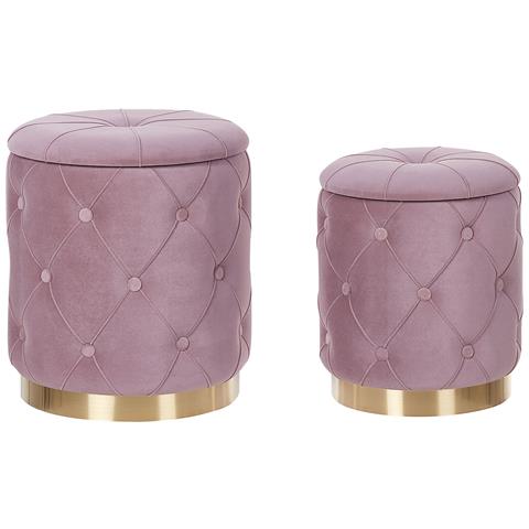 Set Di 2 Pouf Contenitore Pueblo Velluto Rosa - Foto 2
