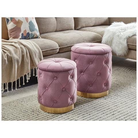 Set Di 2 Pouf Contenitore Pueblo Velluto Rosa - Foto 1