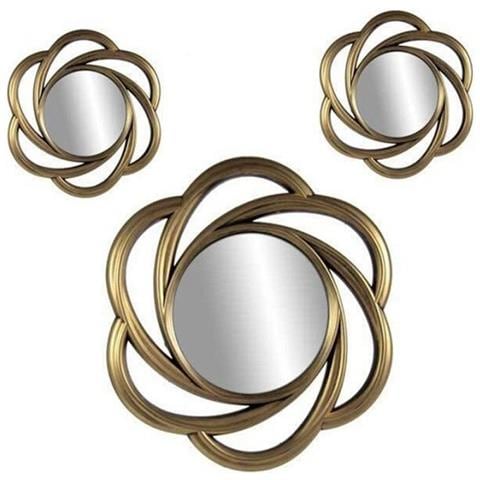 Trade Shop - Set 3 Specchi Parete Decorativi Oro Anticato Libera Installazione 20-35cm 836855 - Foto 1