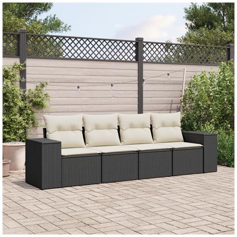Set Divani Da Giardino 4 Pz Con Cuscini Nero In Polyrattan - Foto 2