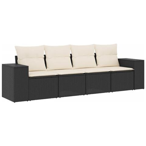 Set Divani Da Giardino 4 Pz Con Cuscini Nero In Polyrattan - Foto 1