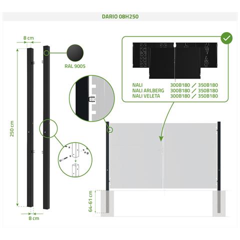 Set 2 Pali In Ferro Dario 8x8cm H. 250cm Nero Opaco - Foto 8