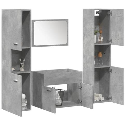 Set Mobili Da Bagno 4 Pz Grigio Cemento In Legno Multistrato - Foto 1
