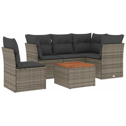 Set Divano Da Giardino 6 Pz Con Cuscini Grigio In Polyrattan - Foto 2