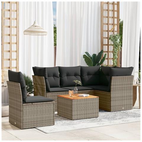 Set Divano Da Giardino 6 Pz Con Cuscini Grigio In Polyrattan - Foto 1