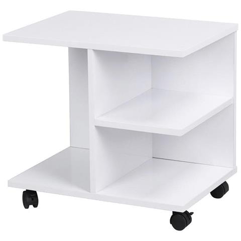Tavolino Salotto Multifunzione Porta Tv Riviste Comodino Con Ruote Legno Bianco - Foto 4