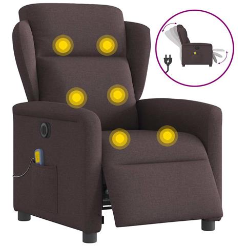 Poltrona Massaggio Reclinabile Elettrica Marrone Scuro Tessuto - Foto 1