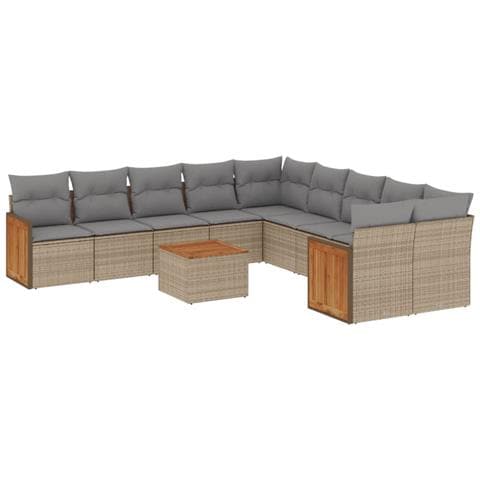 Set Divani Da Giardino 11 Pz Con Cuscini Beige In Polyrattan - Foto 2