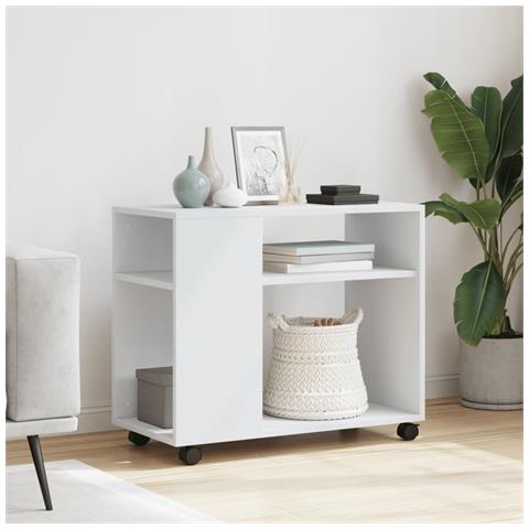 Tavolino Con Ruote Bianco 70x35x60 Cm In Truciolato - Foto 3